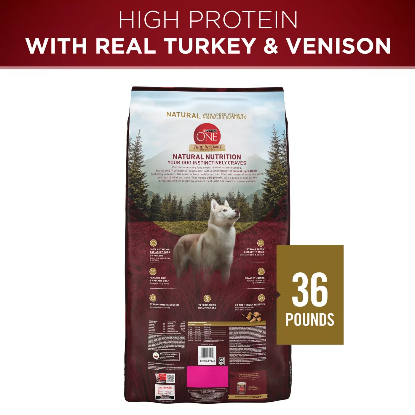 Purina One True Instinct Dry Dog Food Adult High Protein Turkey Venison 36lb Bag