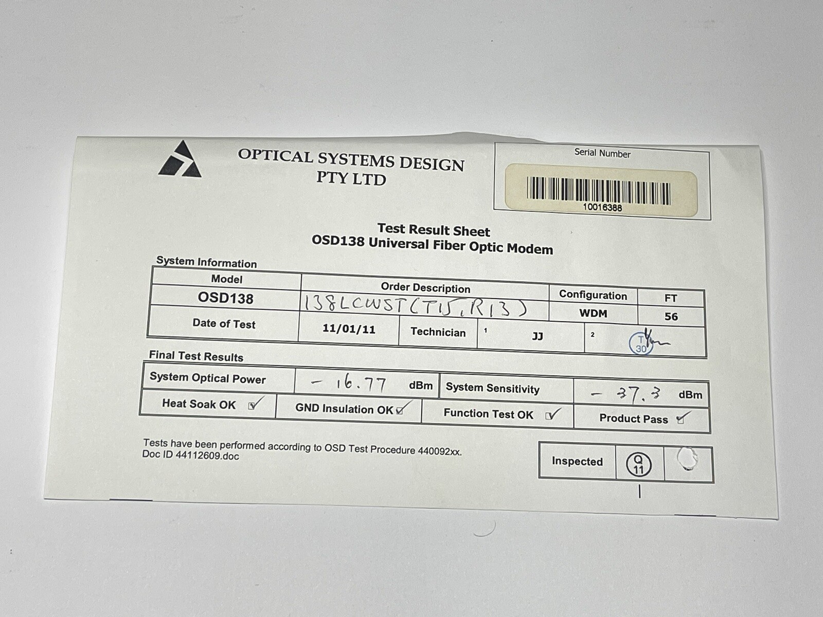 Optical Systems Design OSD Universal Data Transceiver OSD138 RS232 RS485 RS422 2