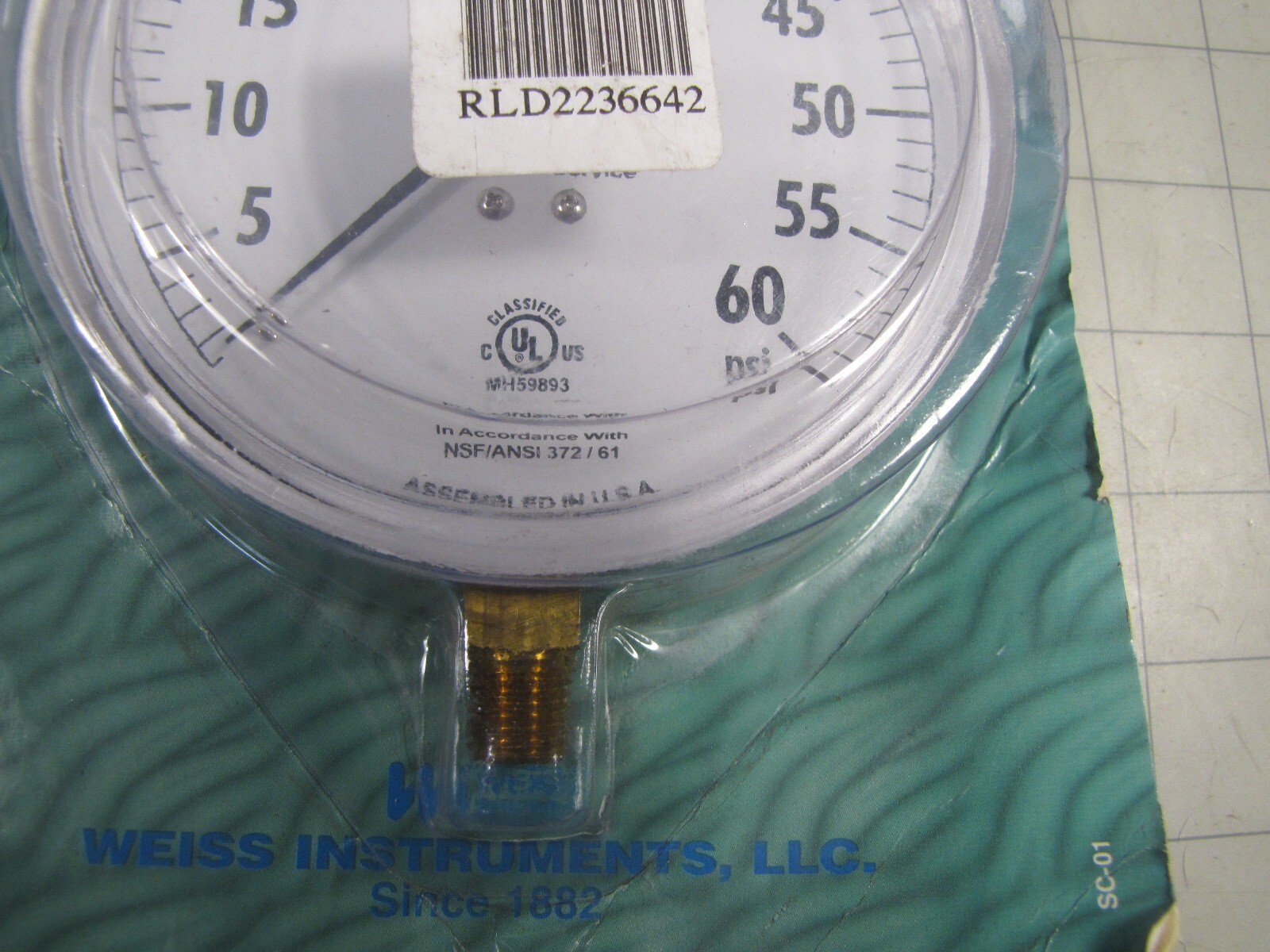 Weiss 4CTS-060 Pressure Gauge 0-60 PSI 4-1/2″ Stainless Steel Case 1/4″ NPT NEW