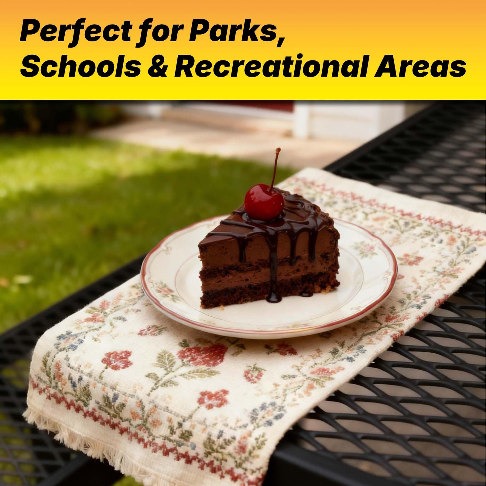 LAUCO Square Picnic Table, Expanded Metal, Black Thermoplastic Coating 1000 lb