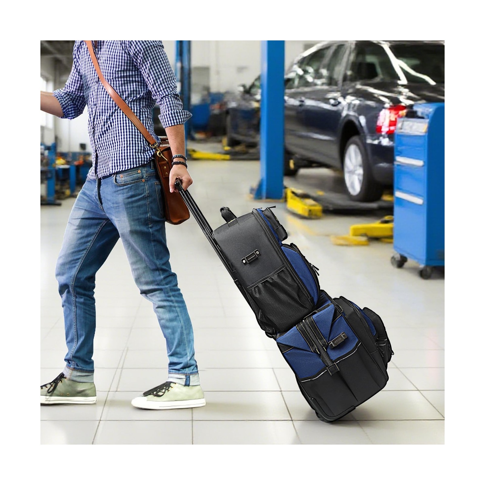 Rolling Tool Bag,21″ Tool Bag with Wheels & 18″ Tool Backpack,Waterproof Port…