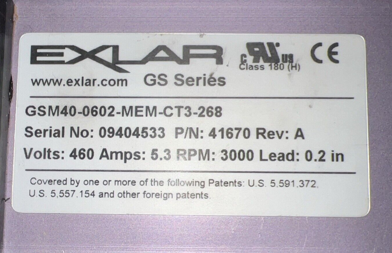 EXLAR GS SERIES GSM40-0602-MEM-CT3-268 LINEAR ACTUATOR