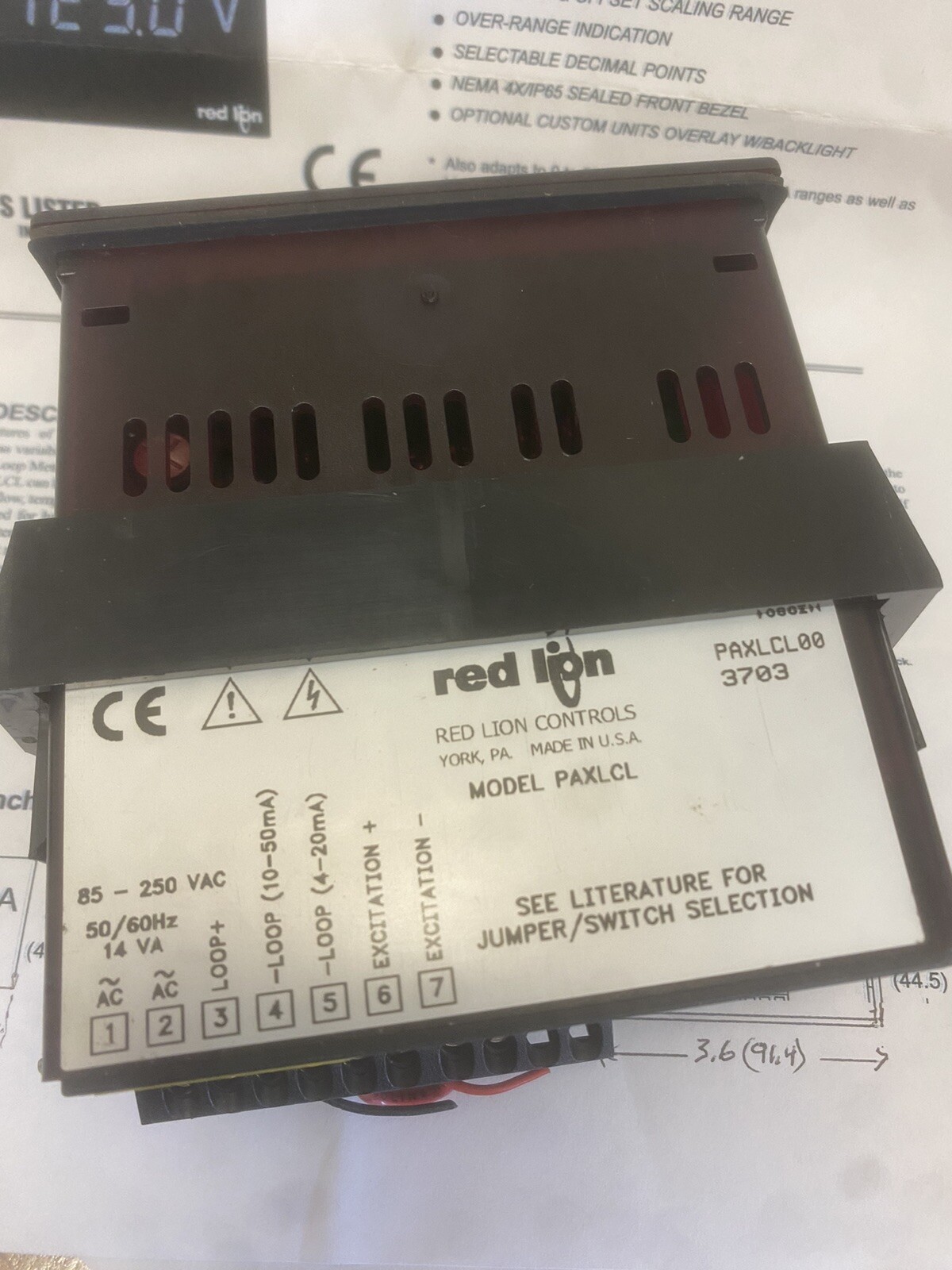 Red Lion PAXLCL Pax Lite Current Loop Digital Meter 4/10-20/50 mA *046