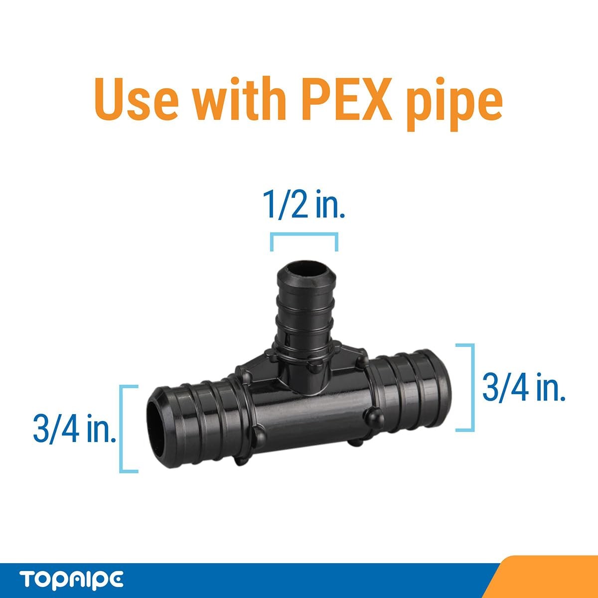 5 PCS 3/4 x 3/4 x 1/2 Inch PEX Poly Crimp Reducing Tee PPSU Fitting F2159
