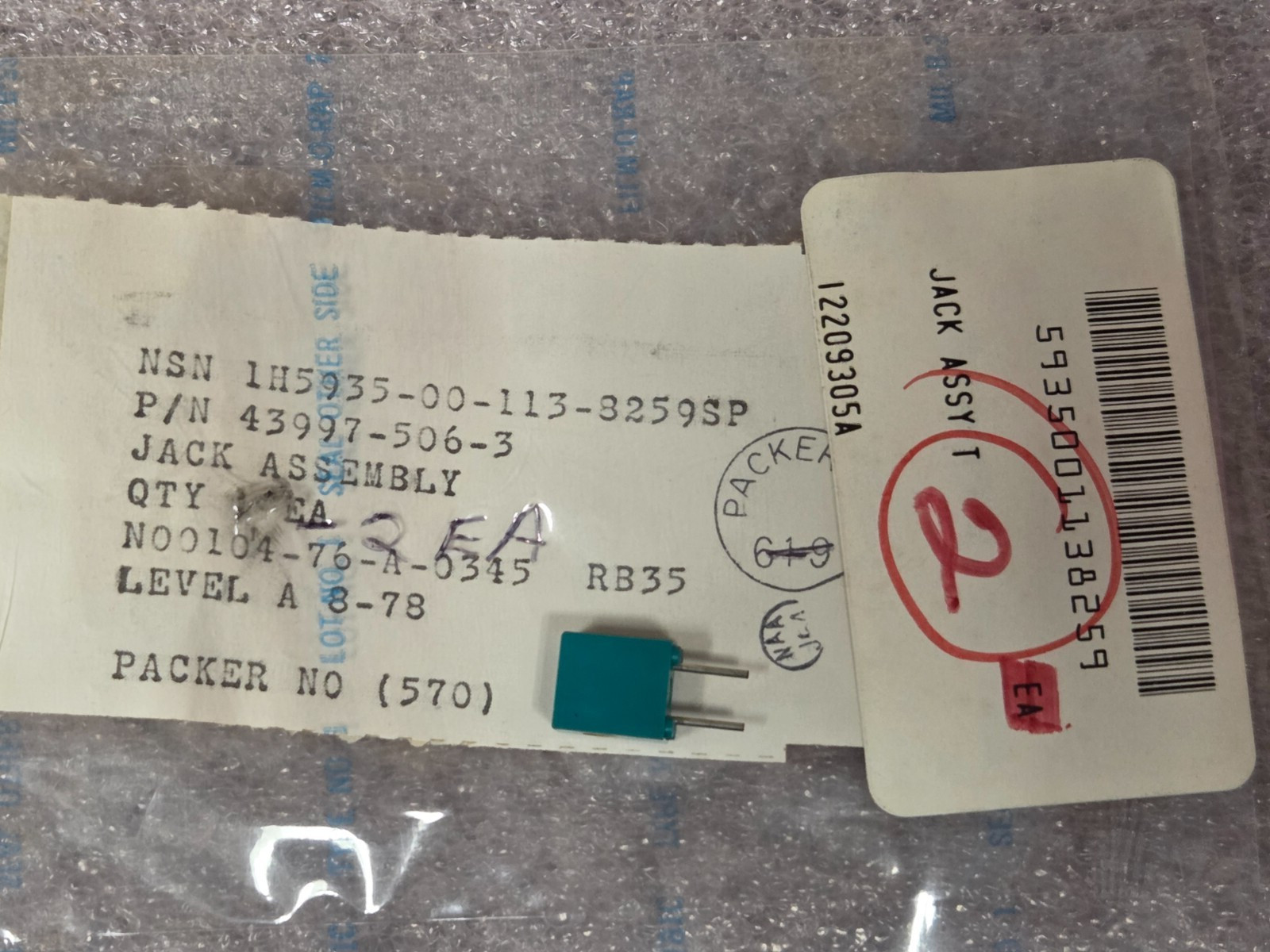 ‘1 PIECE’ – PN# 43997-506-3 – BOEING – JACK ASSY – NSN: 5935-00-113-8259
