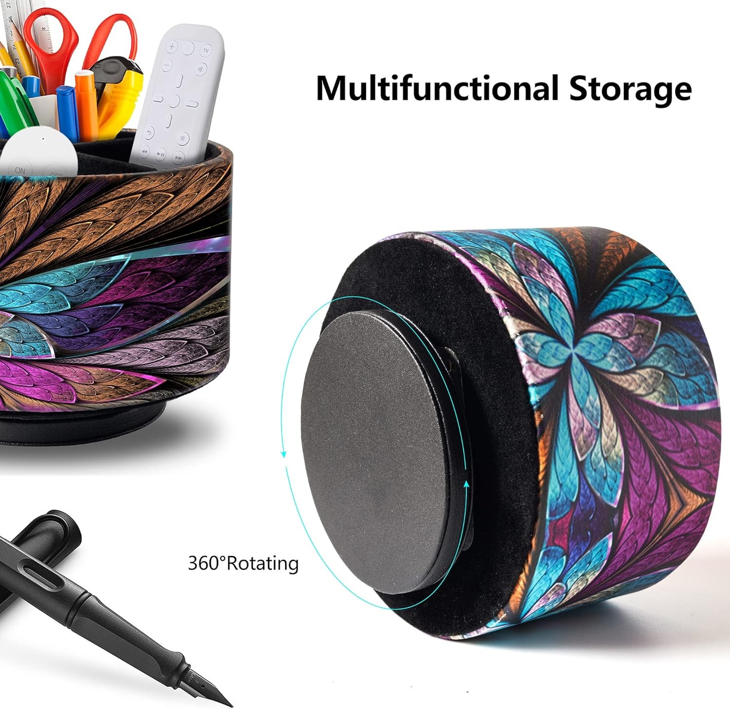 Remote Control Holder Round Leather Art Supply Organizer, PU Multicolor