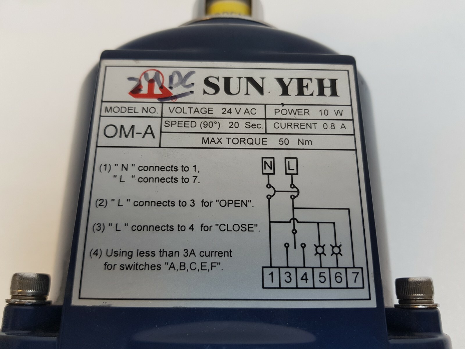 SUN YEH OM-A ELECTRIC VALVE ACTUATOR