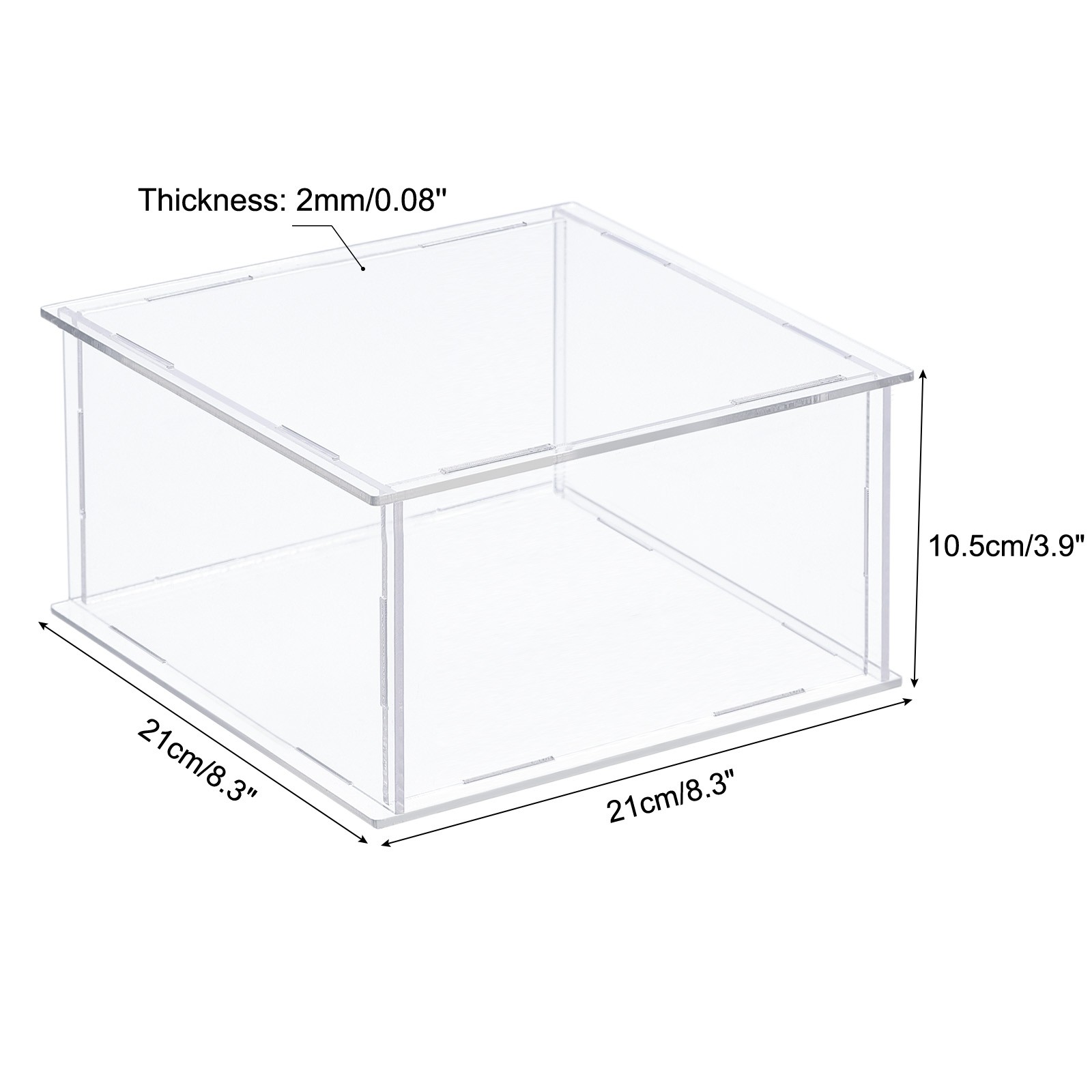 Acrylic Display Case Plastic Box Cube Storage Box Transparent 21x21x10.5cm