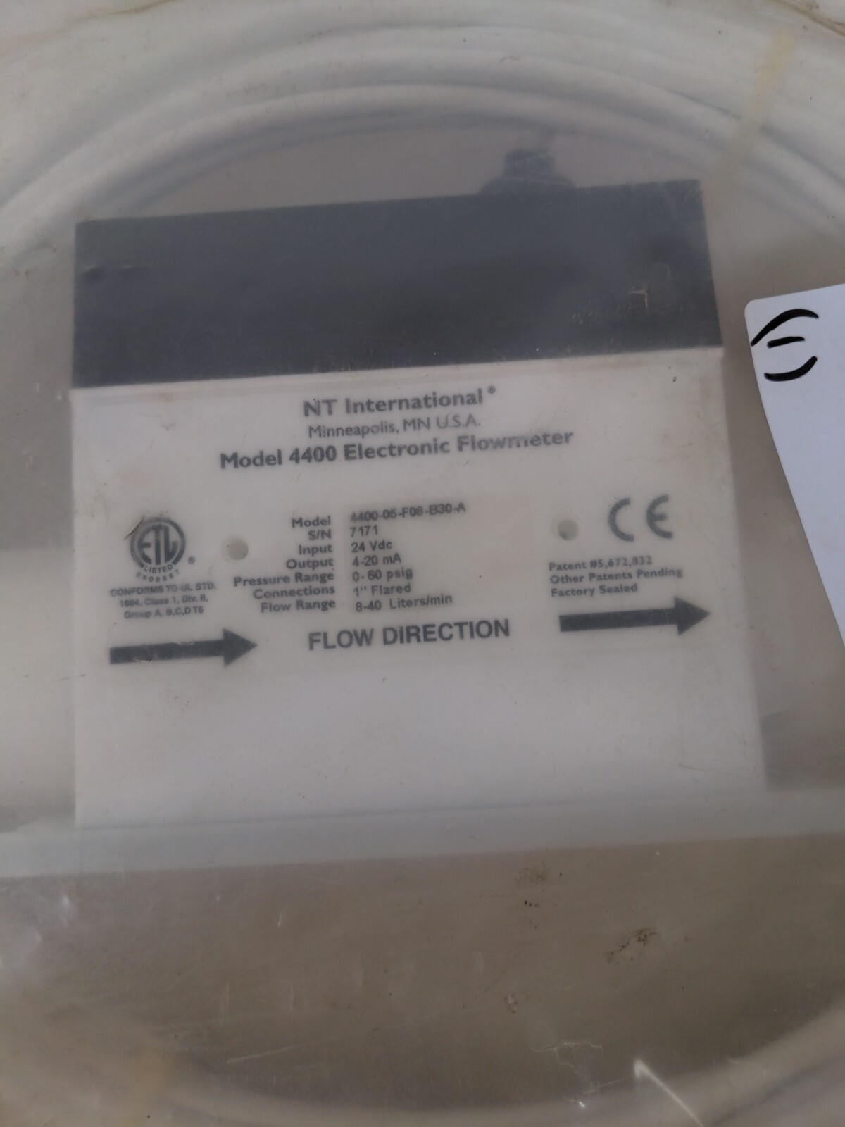 NT INTERNATIONAL MODEL 4400 ELECTRONIC FLOWMETER 4400-05-F08-B30-A