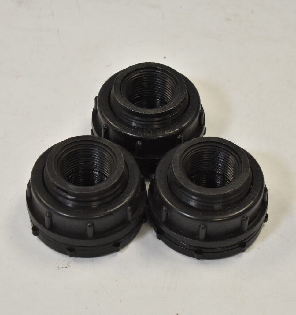 Lot of 3 Valley Industries Poly Bulkhead Fitting 1″ NPT 2-1/8″ Opening BHF100