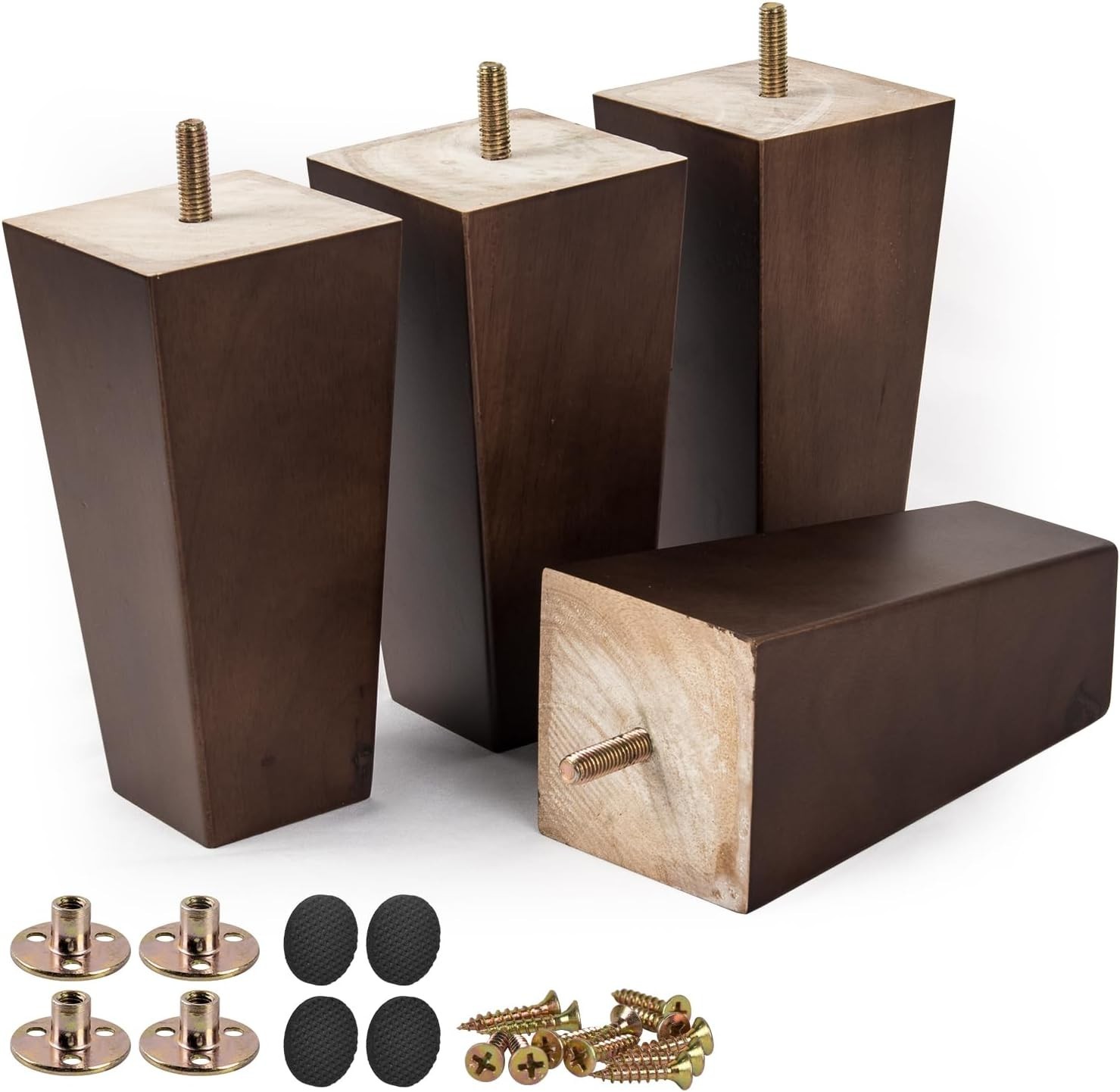 8 Inch Solid Wood Furniture Legs, 4Pcs Mid-Century Modern Wooden Pyramid Replace