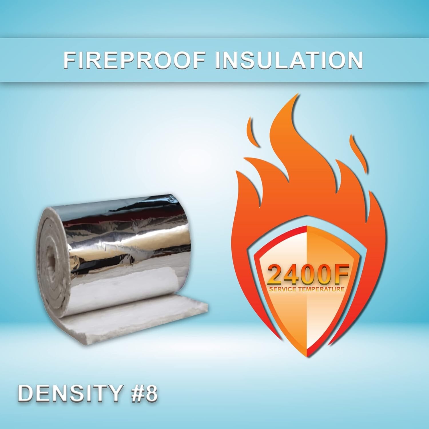 Aluminum Foil Faced Ceramic Fiber Blanket Insulation 8#, 2400F, 1″ x 24″ x 12.5′