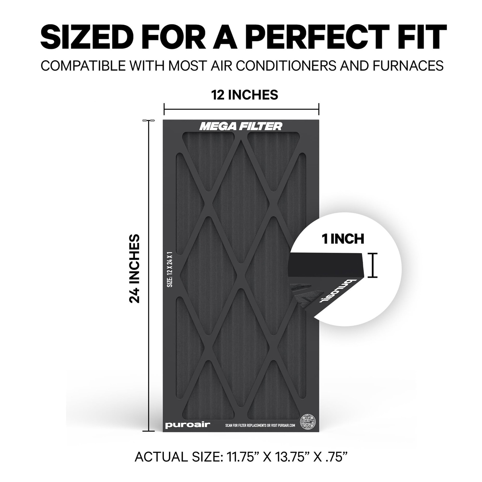 PuroAir MegaFilter – 12x24x1 Air Filter MERV 13 Activated CarbonTech Defense …