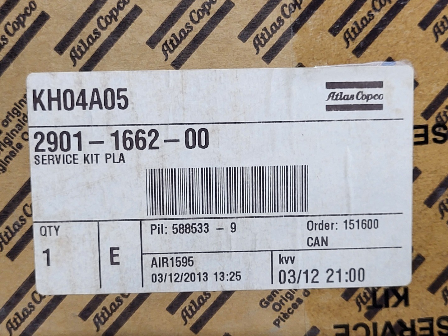 SURPLUS NEW Atlas Copco 2901-1662-00 Service Kit Plan A&B Cd250-300 Part