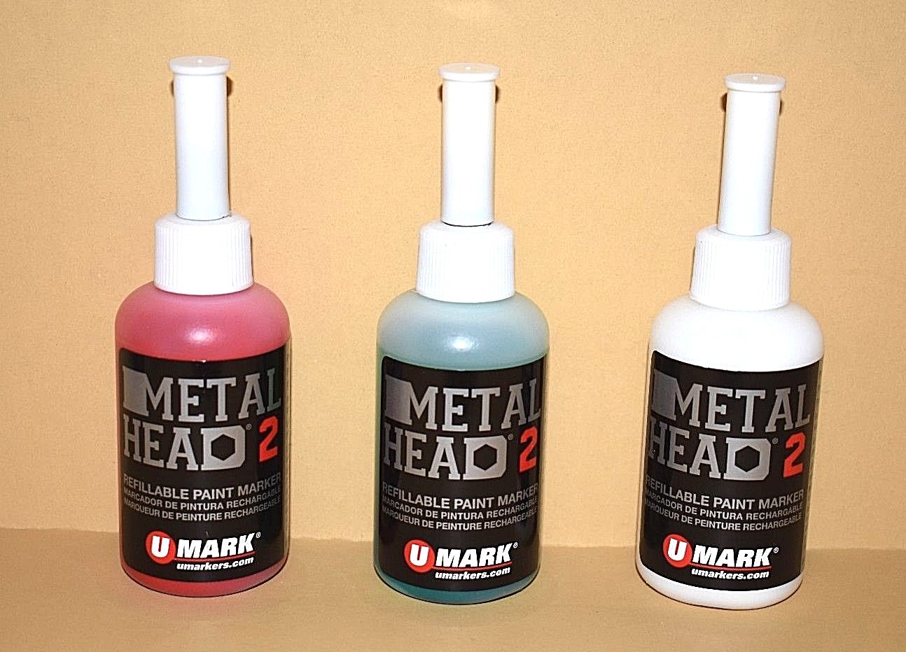 3 Metal Head2 Paint Marker 2 Oz Red White Green Auto Salvage Industrial Crafts