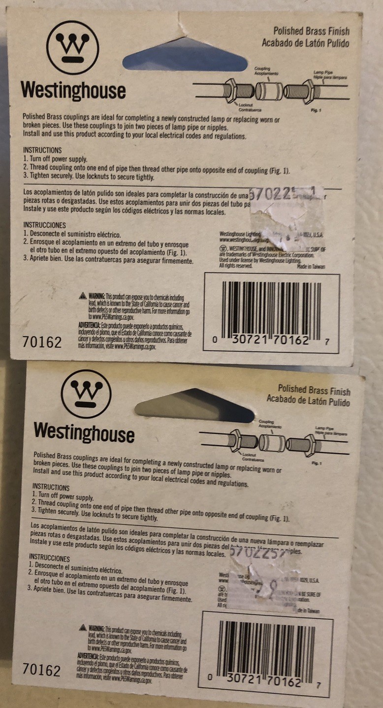 (0815.) 4 TOTAL Couplings Tapped 1/8″ IP Brass Finish-Westinghouse A70162 Lamp