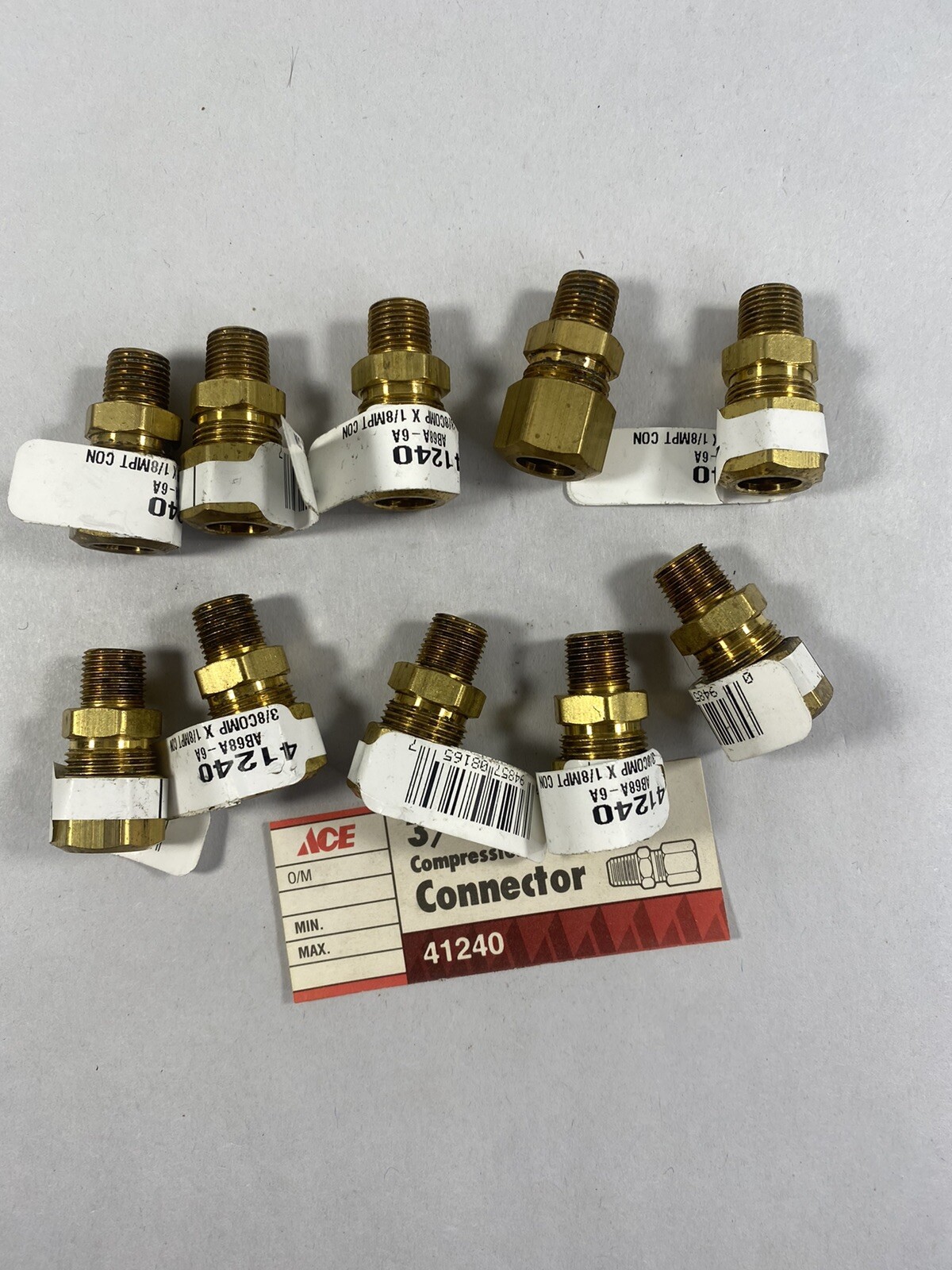 NEW ACE 41240 3/8″ x 1/8” Compression Tube To MPT Connector Fitting Lot Of 10