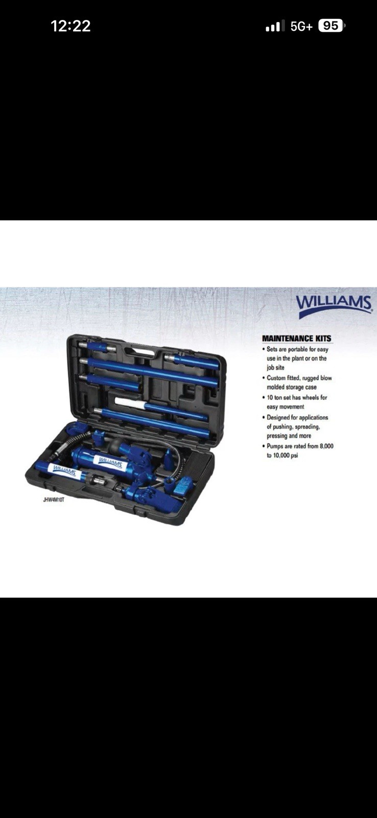 Williams 10 Ton Maintenance Kit- 4M10T New-Open Box
