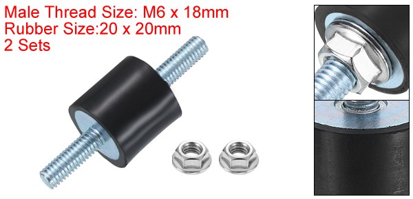 2Pcs, M6 x 18mm Rubber Mounts 20 x 20mm Rubber Vibration Isolator with Nuts