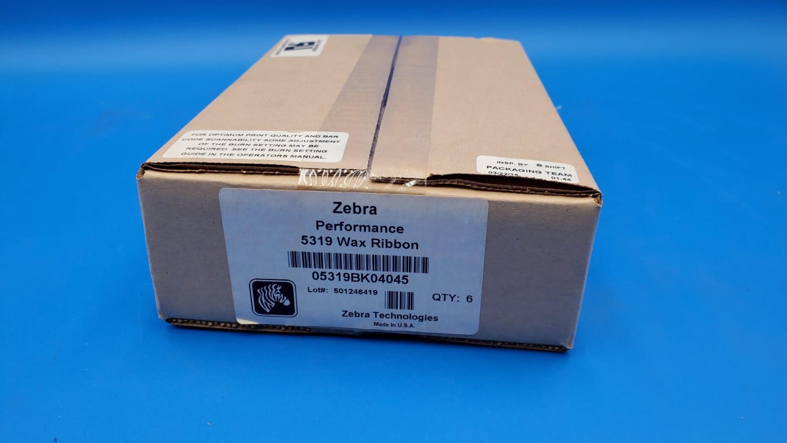 *Box of 6* Zebra 5319 Wax Ribbon Thermal Printer 05319BK04045