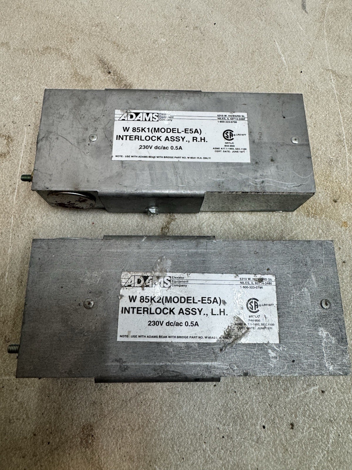 ADAMS W85K1 ModelE5A Westingh Interlock SW Assy R.H. lot of 2