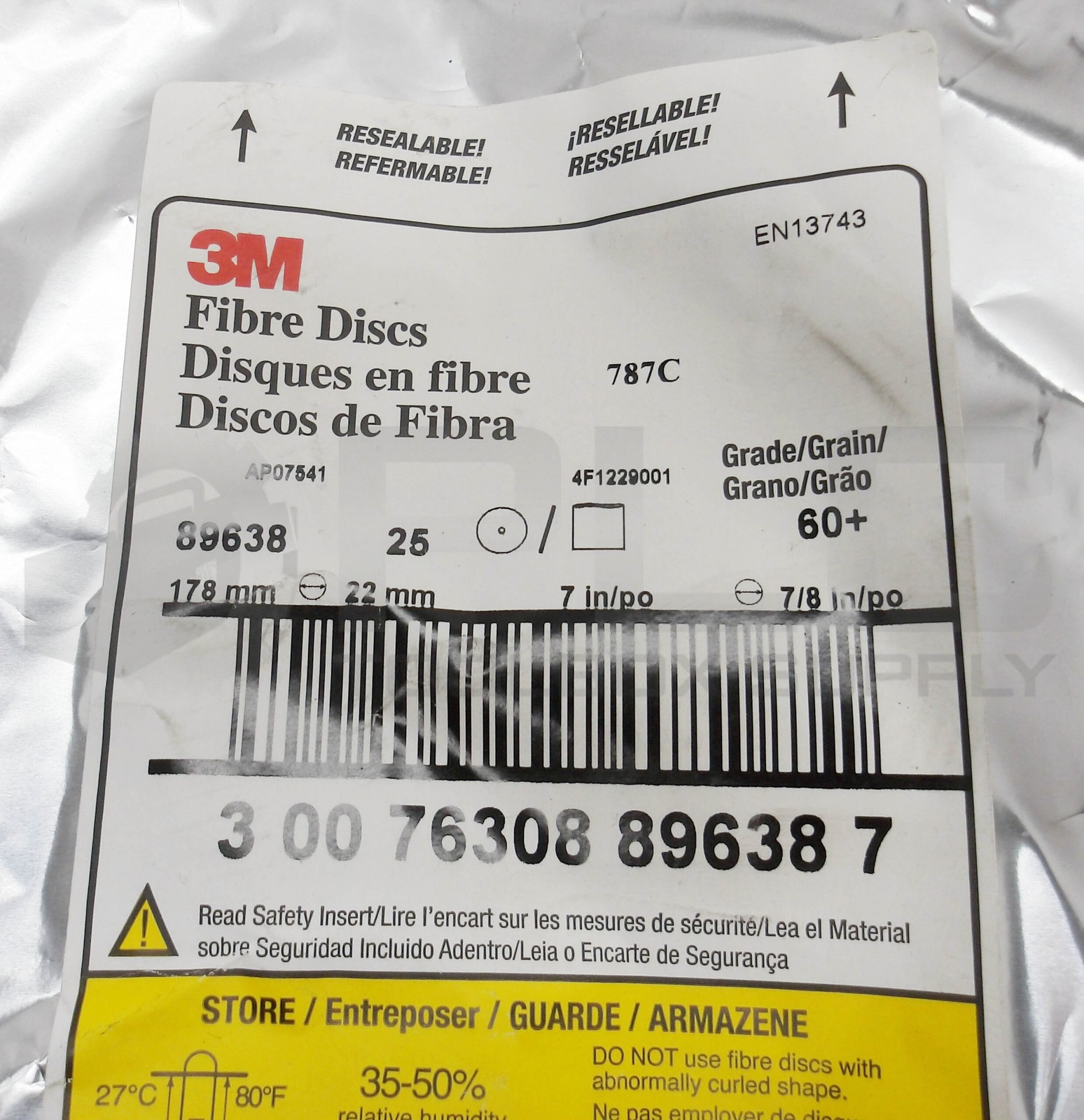 NEW PACK OF 25 3M 89638 FIBRE DISCS 60+ GRAIN 787C