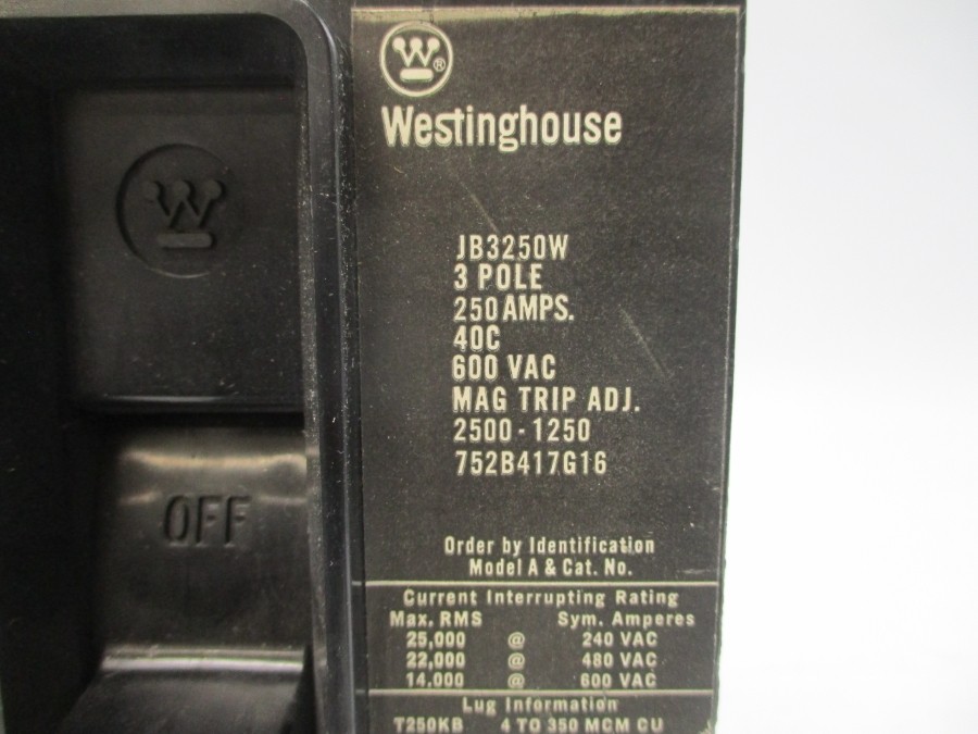 WESTINGHOUSE JB3250W 752B417G16 600VAC 250A (AS PICTURED) UNMP