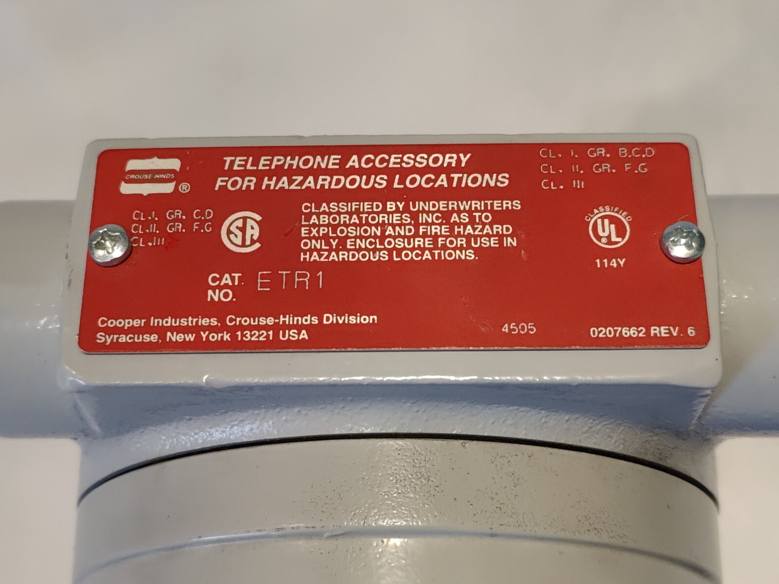Cooper Crouse Hinds ETR1 Explosion Proof Telephone Ringer Enclosure