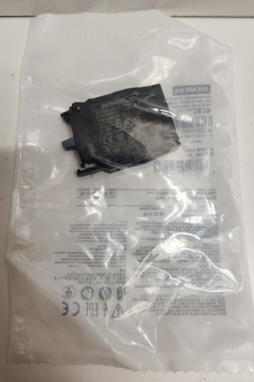 NEW OLD STOCK! SIEMENS 10A 600V 1NO/1NC CONTACT MODULE 3SU1400-1AA10-1FA0