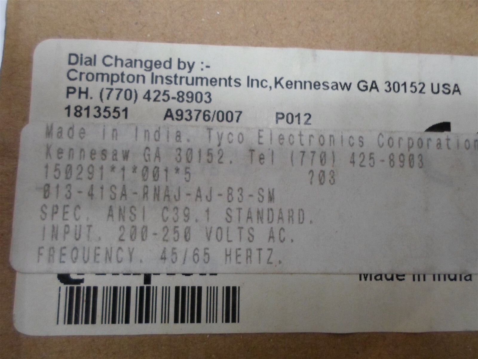 Crompton Instruments Panel Meters 013-41SA-RNAJ-AJ-B3-SM, 45-65Hz