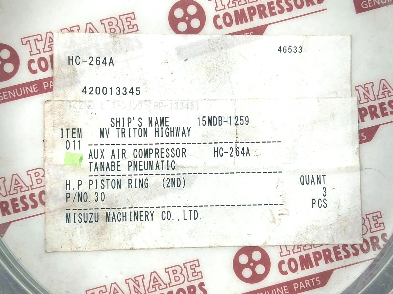 H.P Piston Ring (2ND) P/N 30 For Tanabe HC-264A Compressor Genuine Part (PACK 8)