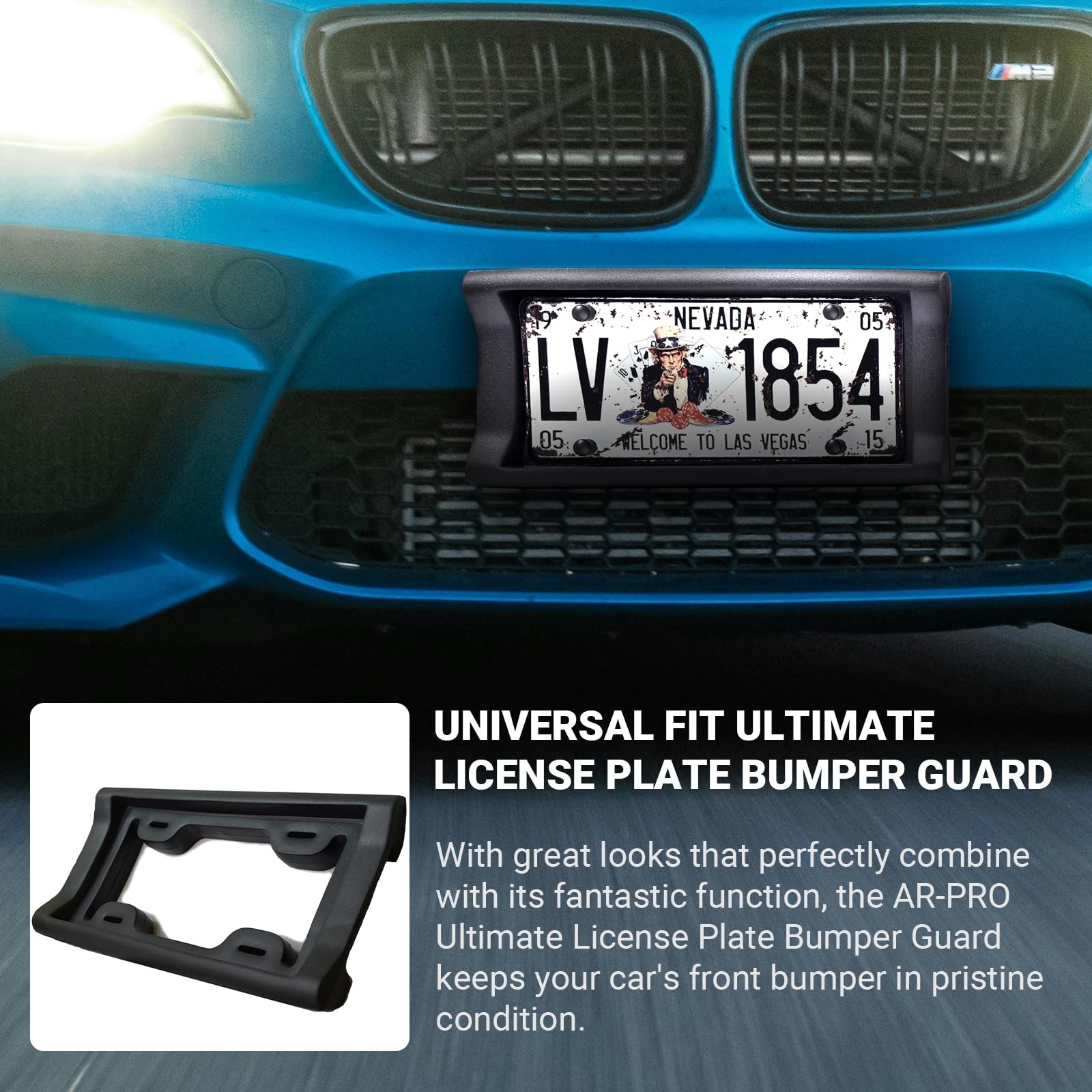 Car License Plate Bumper Guard, 2.3″ Thick Universal Mount (2 Pack)