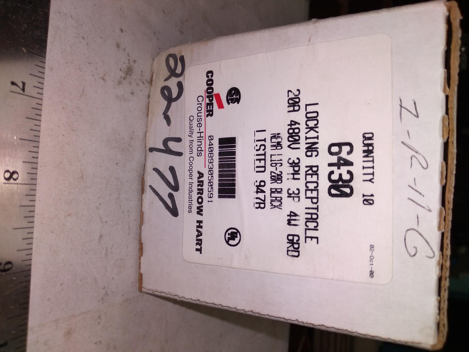 COOPER ARROW HART 6430 LOCKING RECEPTACLE 20A 480V 3PH 3P 4W GRD ’10 IN BOX’