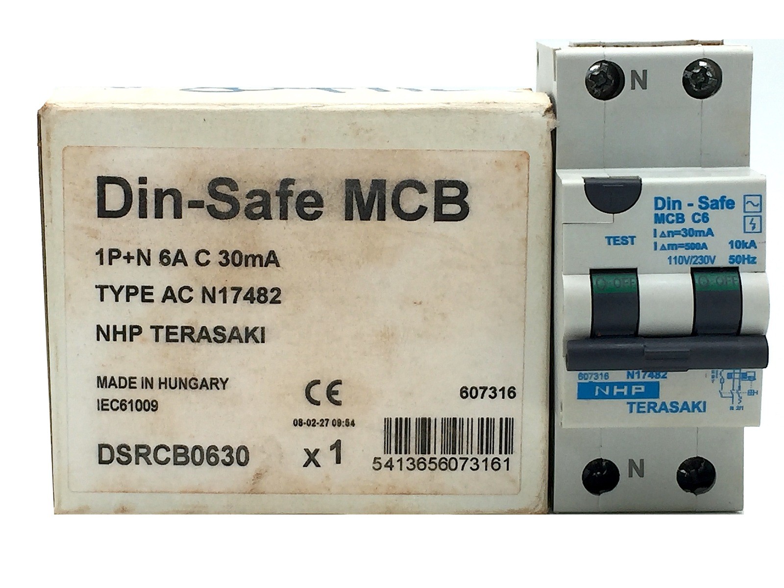 NHP TERASAKI DIN-SAFE MCB Circuit Breaker C6 1P+N C Curve 6A 10kA 30mA DSRCB0630