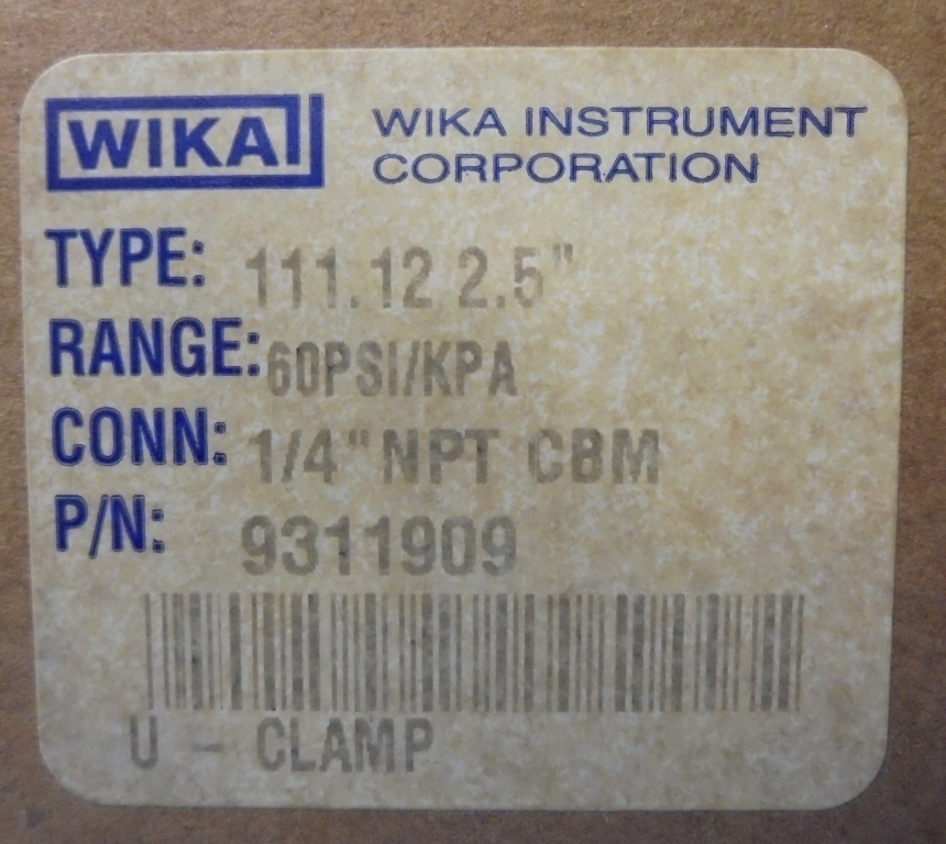 WIKA PRESSURE GAUGE, 111.12 2.5″ 0-60 PSI, 0-400 KPA, 1/4″ NPT