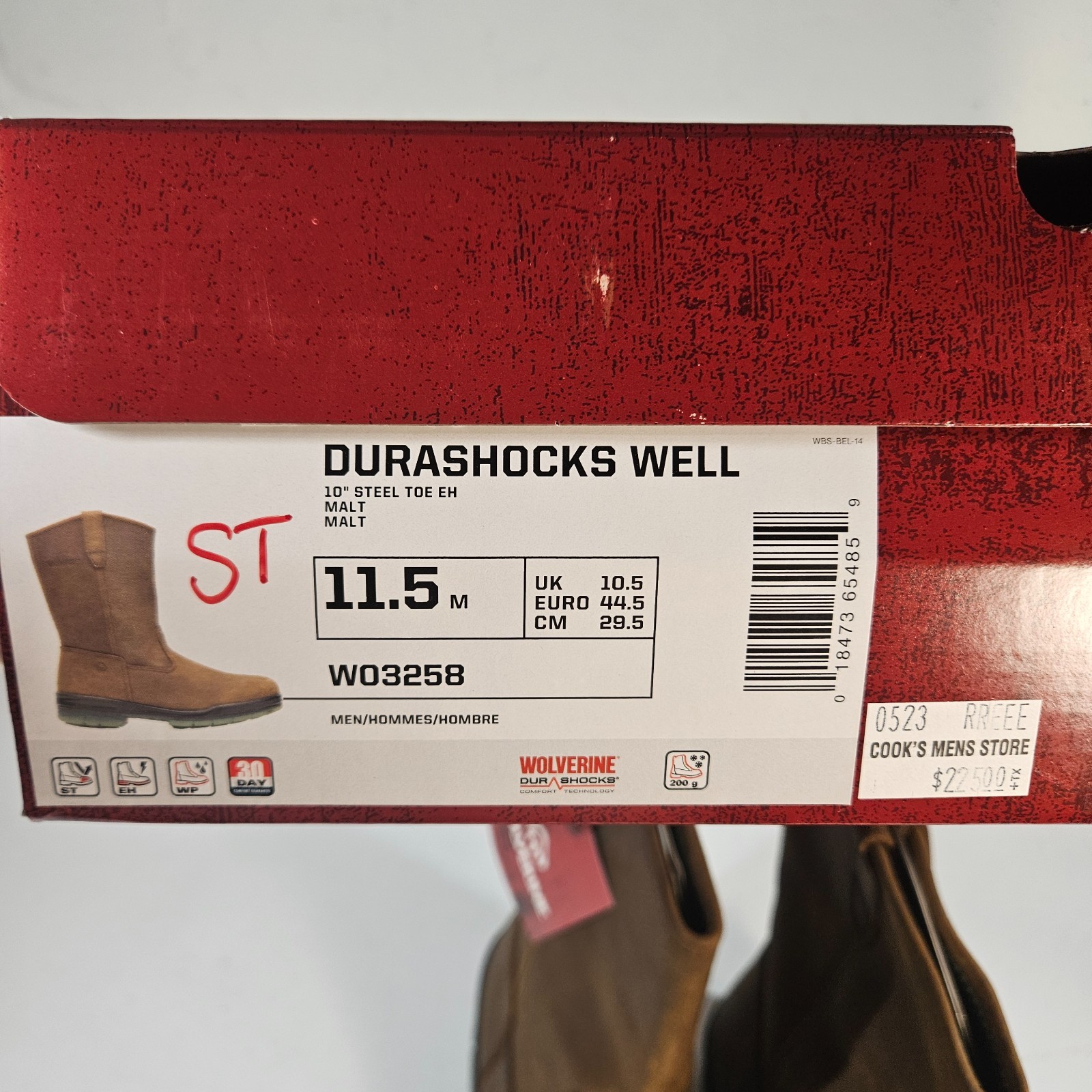 Wolverine Men’s Steel Toe W03258 DuraShocks Wellington Stone 11.5 M New
