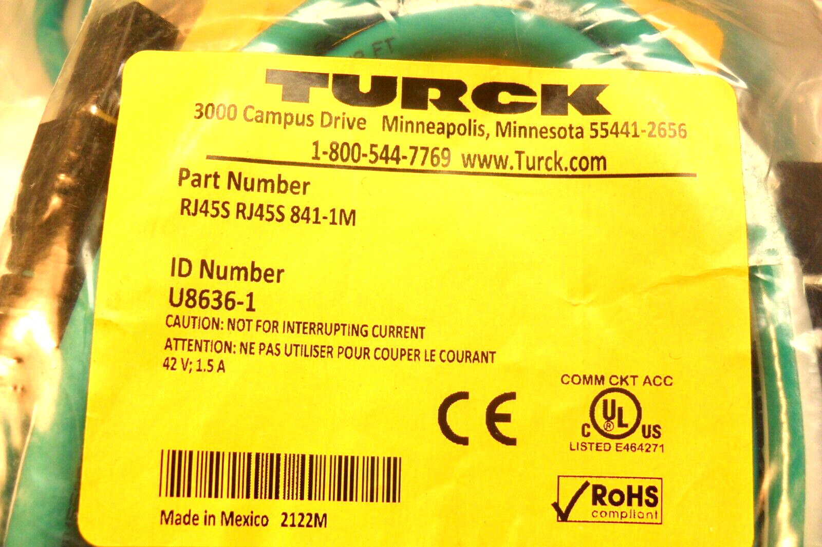 TURCK U8636-1 – RJ45S-RJ45S-841-1M – Factory Sealed