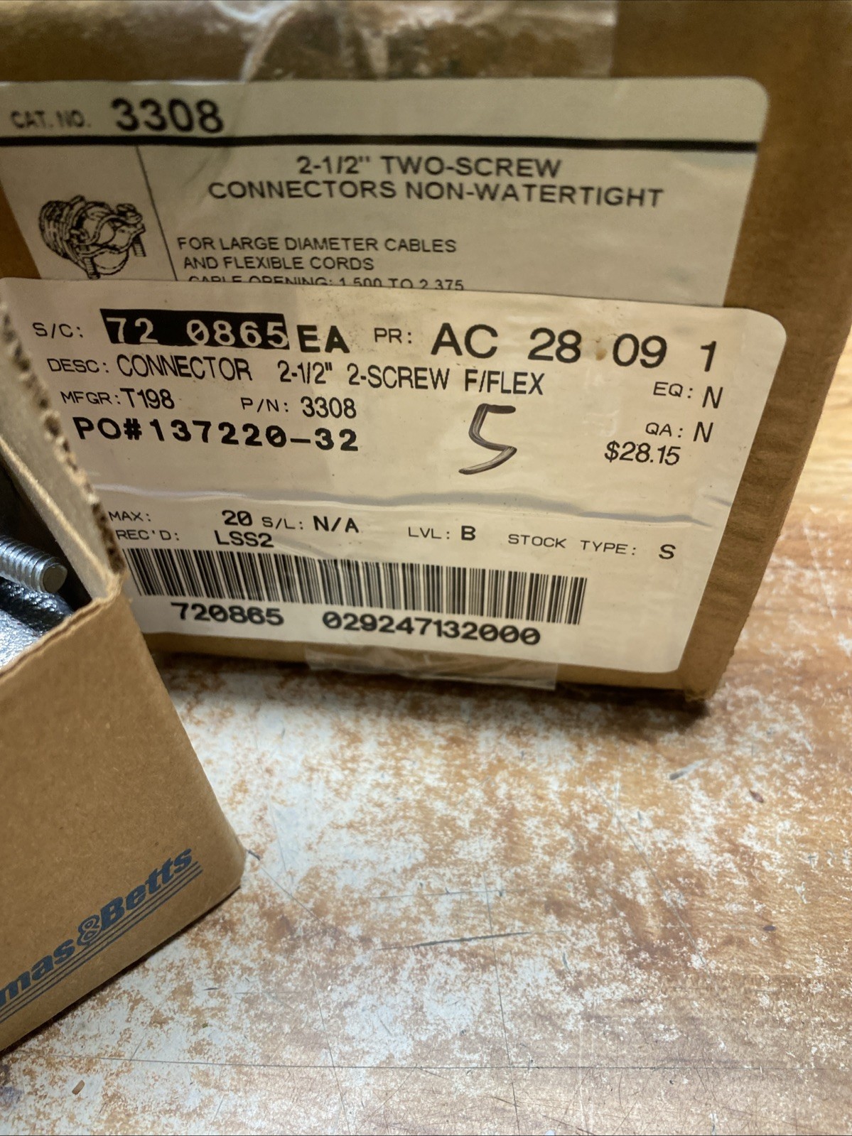THOMAS & BETTS-T&B 3308, 5 Pack, 2-1/2″ Sheathed Cable 2 screw