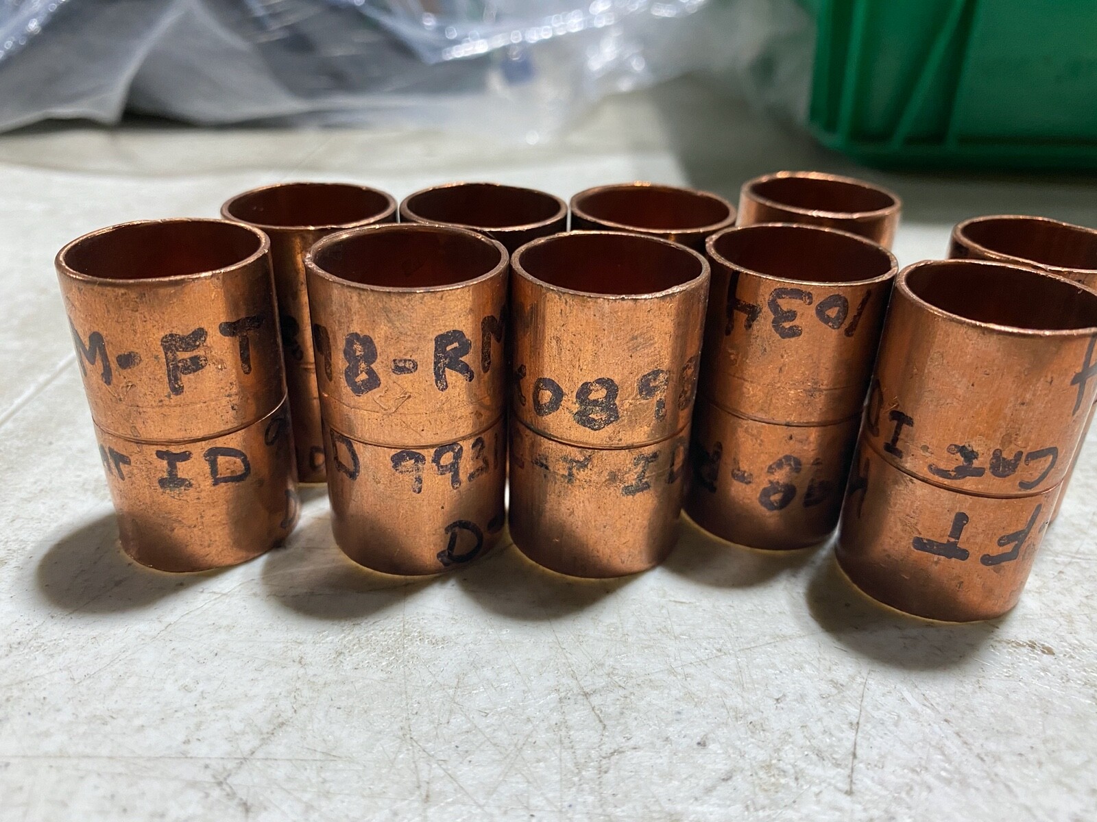 Lot of 10 Copper Couplings With Stop 7/8″ Diameter x 1-1/2″ Long ,unused