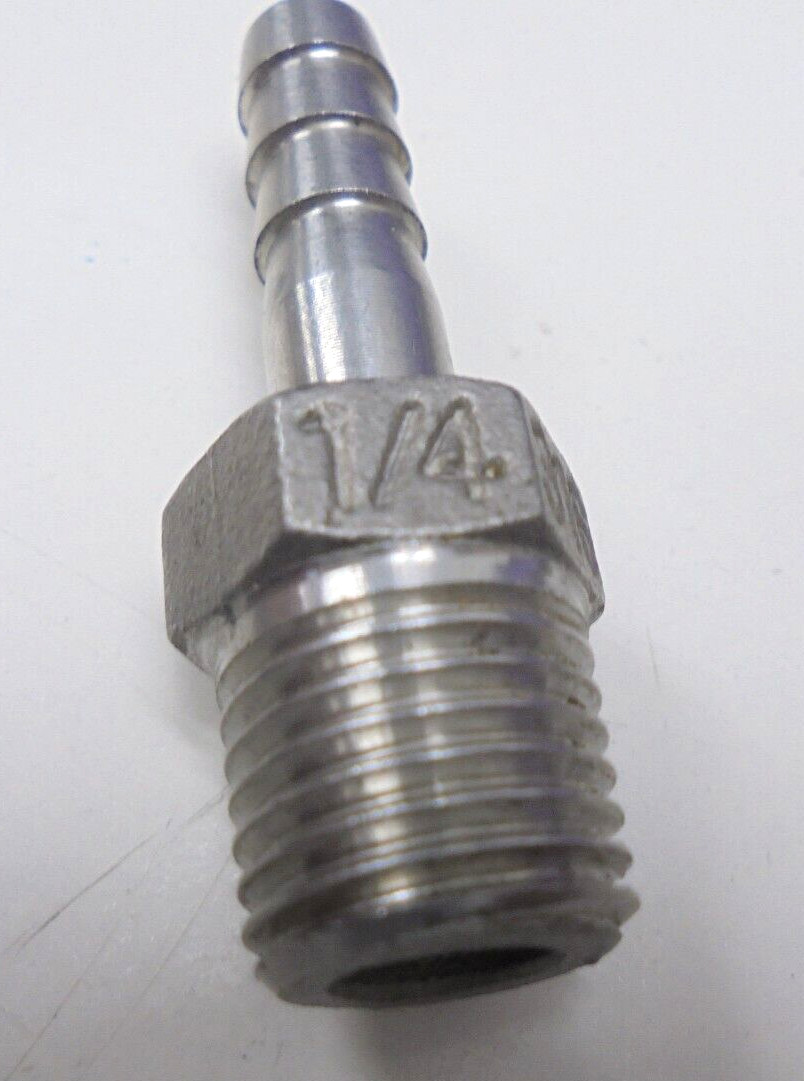 1/4″ Stainless Steel Hose Barb Fitting 1/4-in NPT x 1/4″ Barb With 1 Clamp