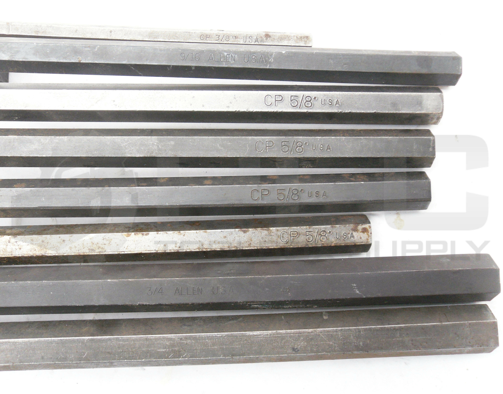 LOT OF 8 ALLEN WRENCHS VARITY OF SIZES STANDARD 3/8″(1) 9/6″(1) 5/8″(4) 3/4″(2)