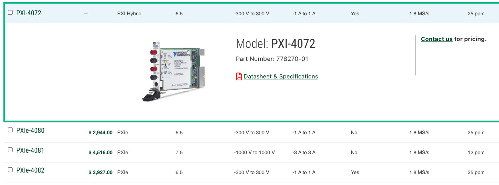 National Instruments NI PXI-4072 6-1/2 Digital MultiMeter DMM