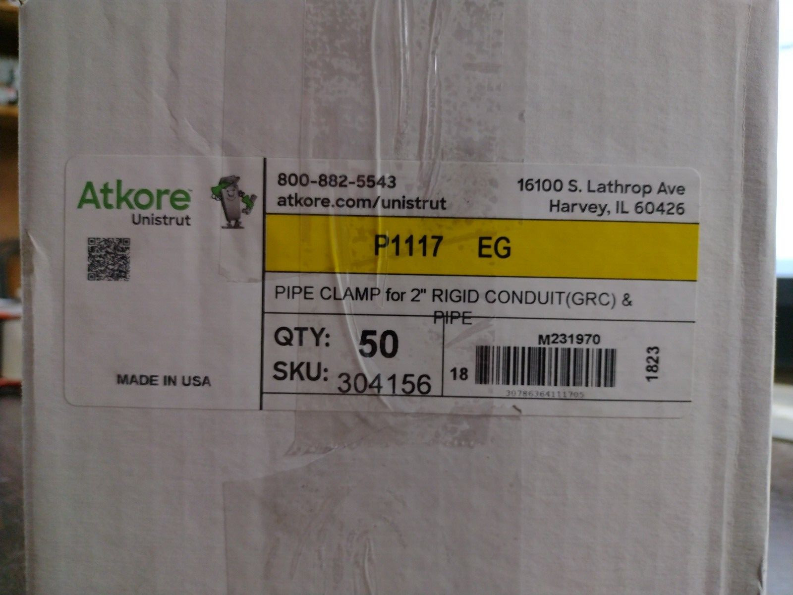 UNISTRUT P1117 EG ATKORE PIPE CLAMP FOR 2″ PIPE ELECTRO GALV NEW BOX OF 50 EACH