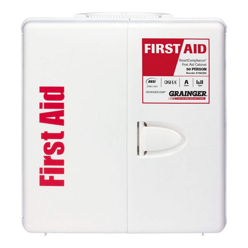 GRAINGER APPROVED 54770-021 FirstAidKit w/House,241pcs,14×4 1/8″,WHT 796CD0