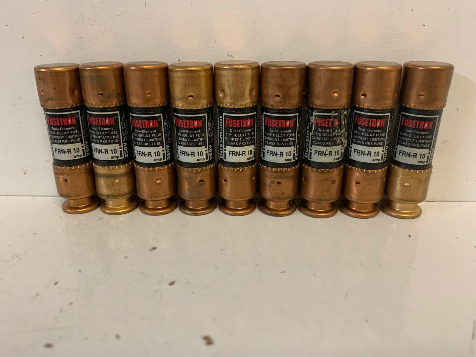 LOT OF (9) NEW OLD STOCK! BUSSMANN FUSETRON 10A 250V RK5 FUSES FRN-R-10