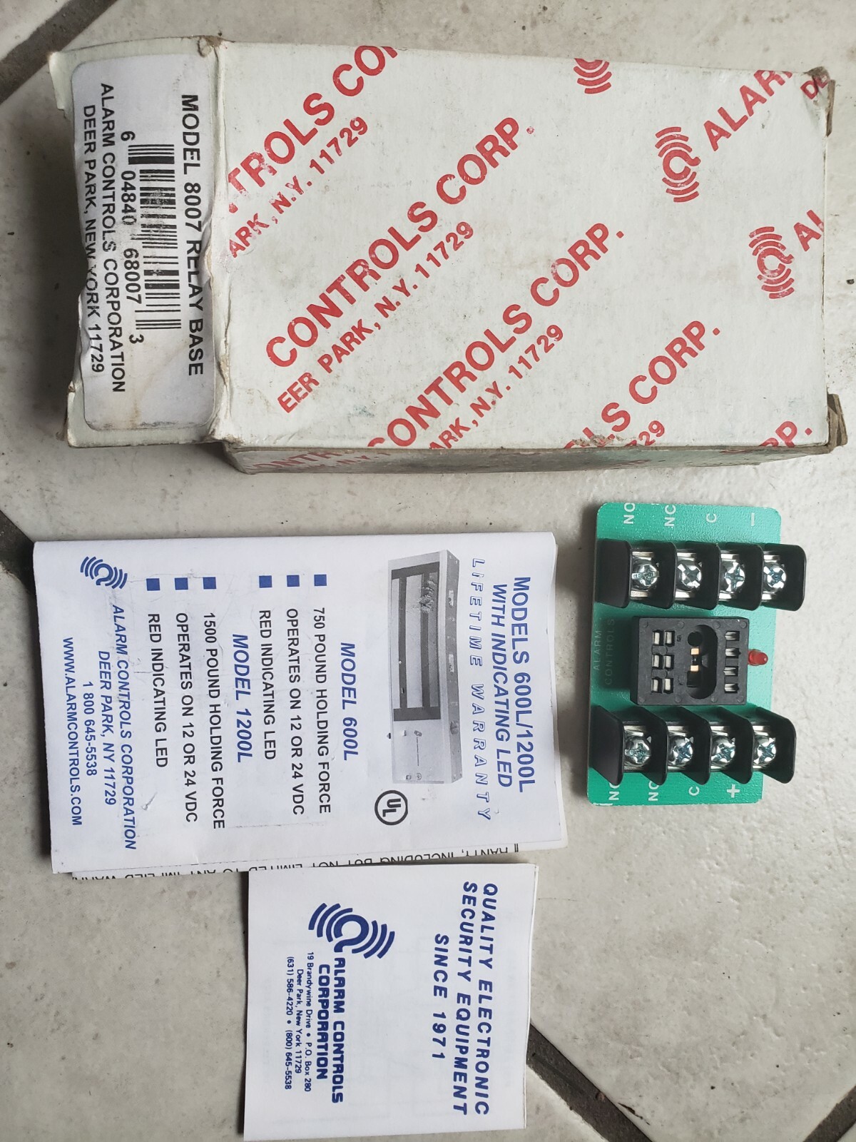 ALARM CONTROLS CORP, MODEL 8007 RELAY BASE