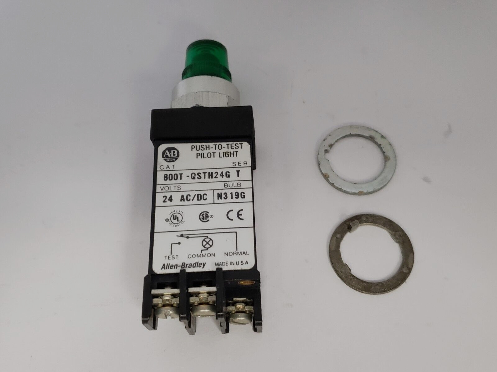 ALLEN BRADLEY 800T-QSTH24G PILOT LIGHT PUSH TO TEST GREEN CAP W/LED SERIES T NIB