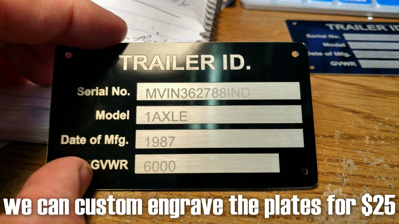 Blank Med Trailer Truck Equipment frame Plate Serial Model # ID Tag GVWR