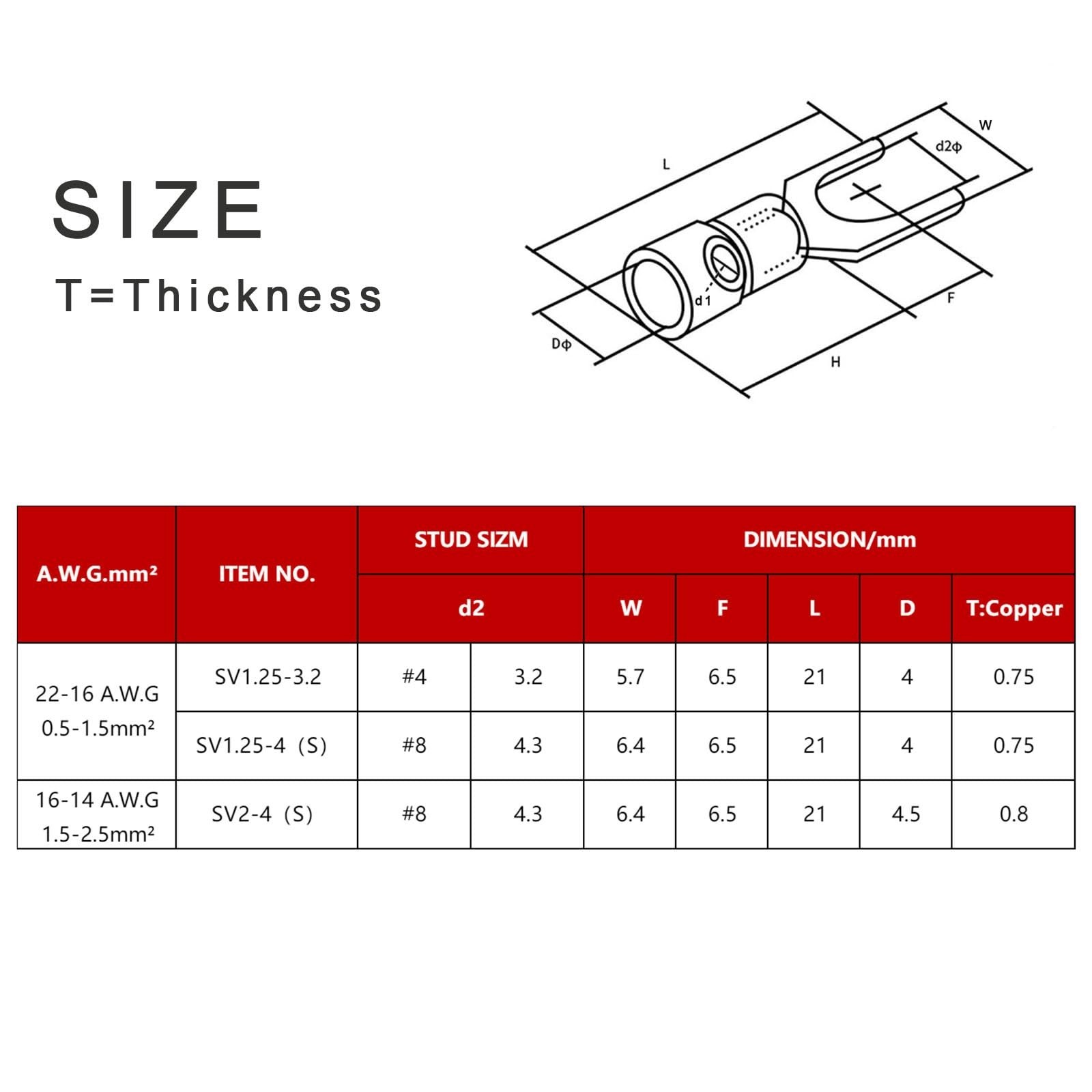 200Pcs 22-16 AWG#4 Red Copper #8 Insulated Fork Spade Wire Connector,U-Type E…