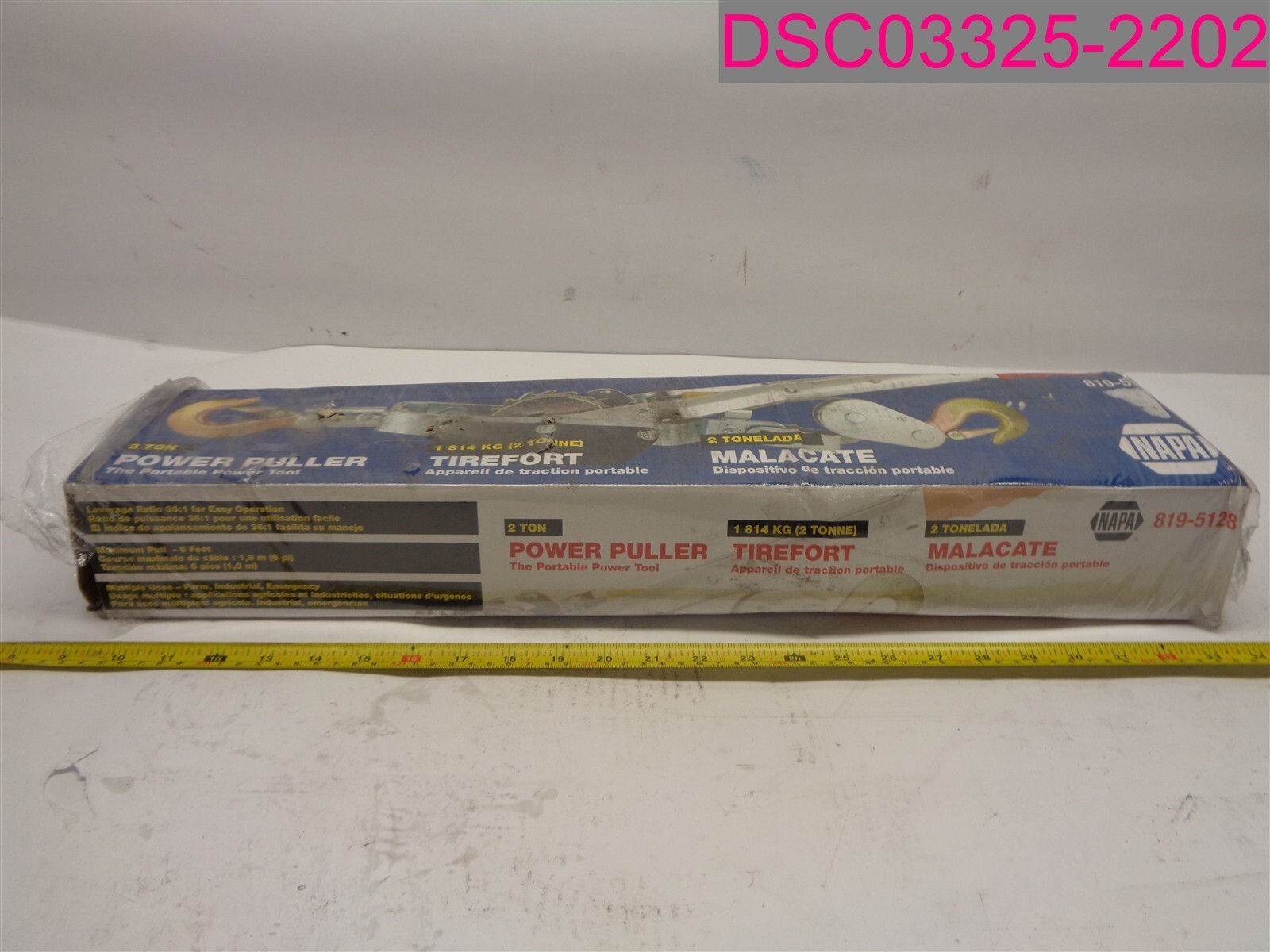 NAPA 2 Ton Power Puller 819-5128, 6′ Max Pull,